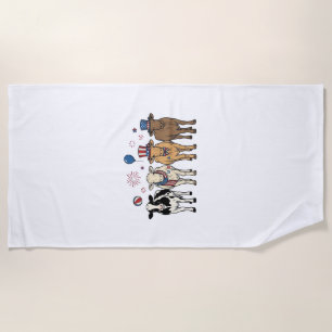 Patriotic Cow Lineup Vintage Vector Shirt Design_1 Beach Towel