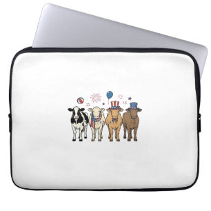 Patriotic Cow Lineup Vintage Vector Shirt Design_1 Laptop Sleeve
