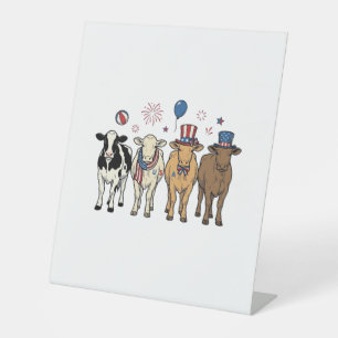 Patriotic Cow Lineup Vintage Vector Shirt Design_1 Pedestal Sign
