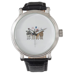 Patriotic Cow Lineup Vintage Vector Shirt Design_1 Watch