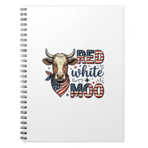 Patriotic Cow Red White Moo 4th of July Shirt Desi Notebook
