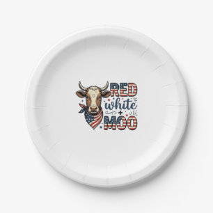 Patriotic Cow Red White Moo 4th of July Shirt Desi Paper Plate