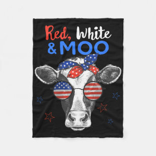 Patriotic Cow Usa Flag Funny 4th Of July Red White Fleece Blanket
