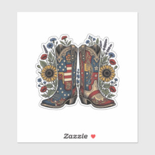 Patriotic Cowboy Boots Sunflower Floral Shirt Desi