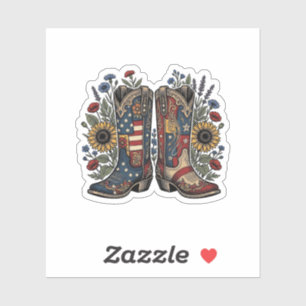 Patriotic Cowboy Boots Sunflower Floral Shirt Desi