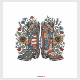 Patriotic Cowboy Boots Sunflower Floral Shirt Desi