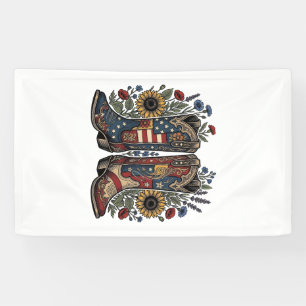 Patriotic Cowboy Boots Sunflower Floral Shirt Desi Banner