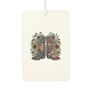 Patriotic Cowboy Boots Sunflower Floral Shirt Desi Car Air Freshener