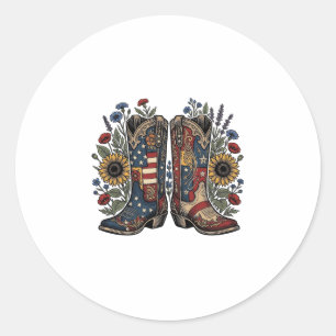 Patriotic Cowboy Boots Sunflower Floral Shirt Desi Classic Round Sticker