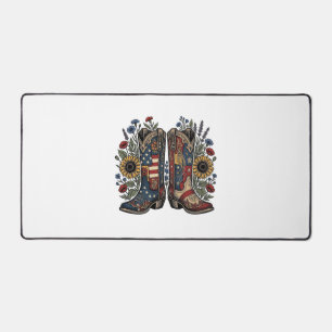 Patriotic Cowboy Boots Sunflower Floral Shirt Desi Desk Mat