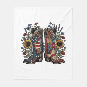 Patriotic Cowboy Boots Sunflower Floral Shirt Desi Fleece Blanket