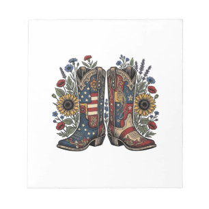 Patriotic Cowboy Boots Sunflower Floral Shirt Desi Notepad