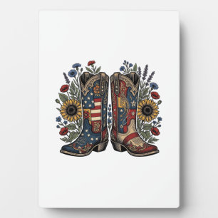 Patriotic Cowboy Boots Sunflower Floral Shirt Desi Plaque