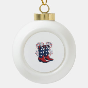 Patriotic Cowboy Boots Vintage Western Shirt Desig Ceramic Ball Christmas Ornament
