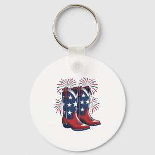 Patriotic Cowboy Boots Vintage Western Shirt Desig Key Ring