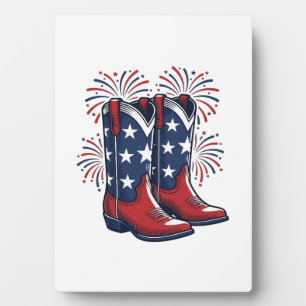Patriotic Cowboy Boots Vintage Western Shirt Desig Plaque