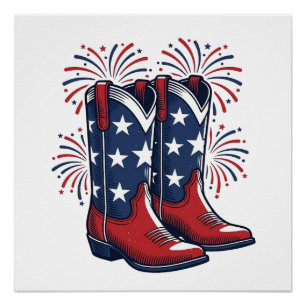 Patriotic Cowboy Boots Vintage Western Shirt Desig Poster