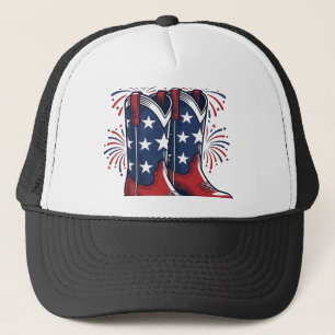 Patriotic Cowboy Boots Vintage Western Shirt Desig Trucker Hat