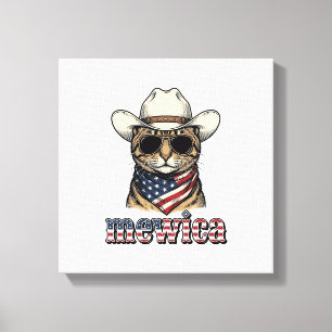 Patriotic Cowboy Cat Mewica Vintage Vector Design_ Canvas Print