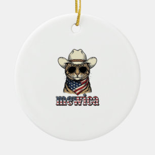 Patriotic Cowboy Cat Mewica Vintage Vector Design_ Ceramic Tree Decoration