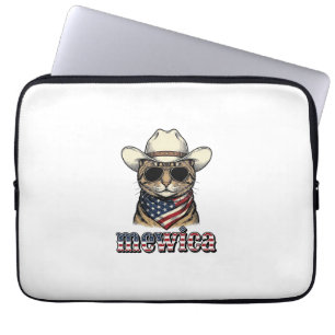 Patriotic Cowboy Cat Mewica Vintage Vector Design_ Laptop Sleeve