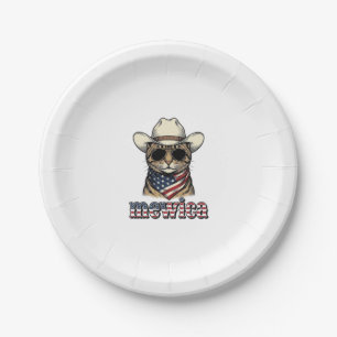 Patriotic Cowboy Cat Mewica Vintage Vector Design_ Paper Plate