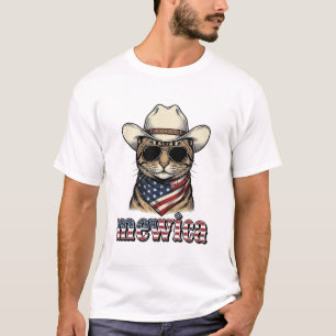 Patriotic Cowboy Cat Mewica Vintage Vector Design_ T-Shirt