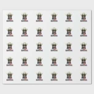 Patriotic Cowboy Cat Mewica Vintage Vector Design_ Wrapping Paper
