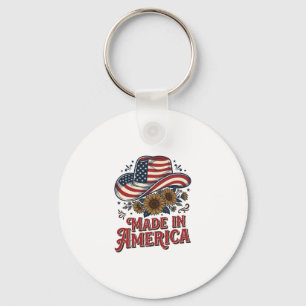 Patriotic Cowboy Hat Made in America Shirt Design_ Key Ring
