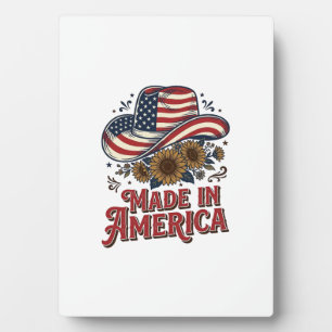 Patriotic Cowboy Hat Made in America Shirt Design_ Plaque
