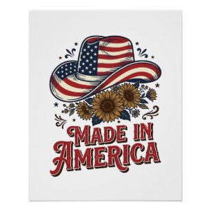 Patriotic Cowboy Hat Made in America Shirt Design_ Poster