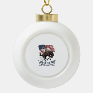 Patriotic Cowboy Land Of The Free Western Shirt De Ceramic Ball Christmas Ornament