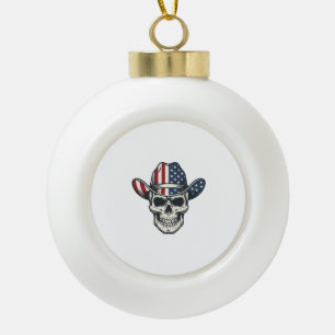 Patriotic Cowboy Skull Vintage Engraving Shirt_1 Ceramic Ball Christmas Ornament