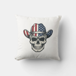 Patriotic Cowboy Skull Vintage Engraving Shirt_1 Cushion