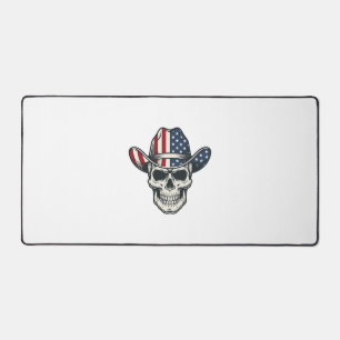 Patriotic Cowboy Skull Vintage Engraving Shirt_1 Desk Mat