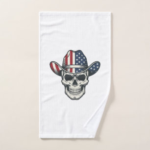 Patriotic Cowboy Skull Vintage Engraving Shirt_1 Hand Towel