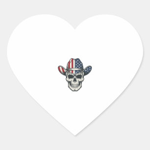 Patriotic Cowboy Skull Vintage Engraving Shirt_1 Heart Sticker
