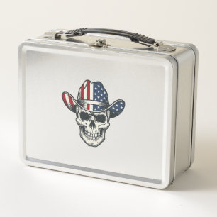 Patriotic Cowboy Skull Vintage Engraving Shirt_1 Metal Lunch Box