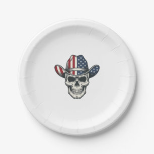 Patriotic Cowboy Skull Vintage Engraving Shirt_1 Paper Plate