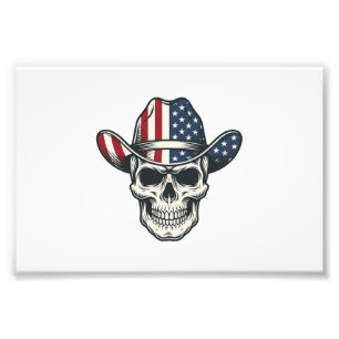 Patriotic Cowboy Skull Vintage Engraving Shirt_1 Photo Print