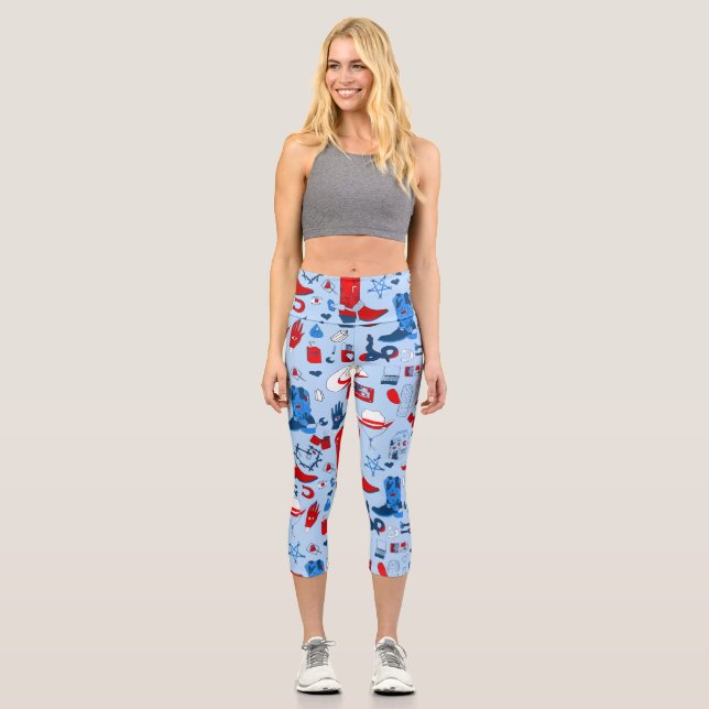 patriotic cowboy wiccan cowgirl western  capri leggings (Front)