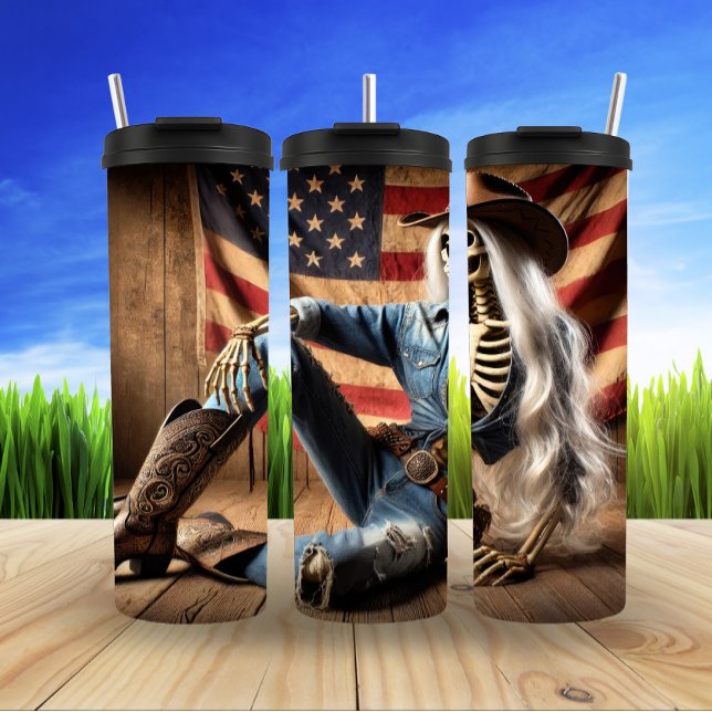 Patriotic Cowgirl Bones & Boots Thermal Tumbler (Creator Uploaded)
