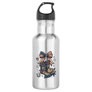 Patriotic Cowgirl Boots and Bow Western Shirt Desi 532 Ml Water Bottle
