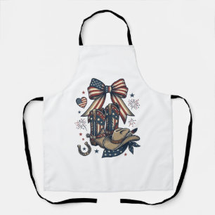 Patriotic Cowgirl Boots and Bow Western Shirt Desi Apron