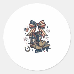Patriotic Cowgirl Boots and Bow Western Shirt Desi Classic Round Sticker