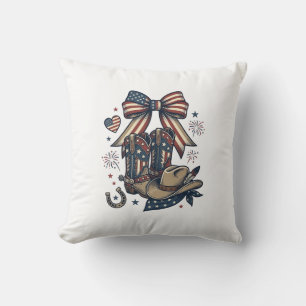 Patriotic Cowgirl Boots and Bow Western Shirt Desi Cushion