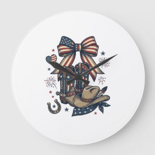 Patriotic Cowgirl Boots and Bow Western Shirt Desi Large Clock