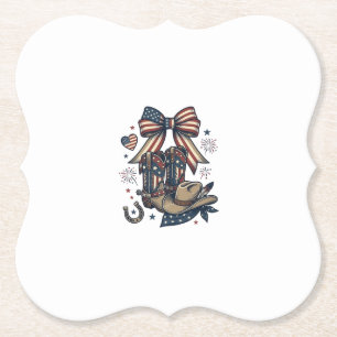 Patriotic Cowgirl Boots and Bow Western Shirt Desi Paper Coaster
