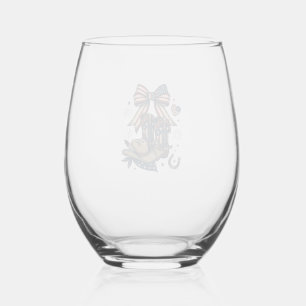 Patriotic Cowgirl Boots and Bow Western Shirt Desi Stemless Wine Glass