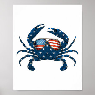 Patriotic Crab - 4th Of July Usa Crustacean Seafoo Poster